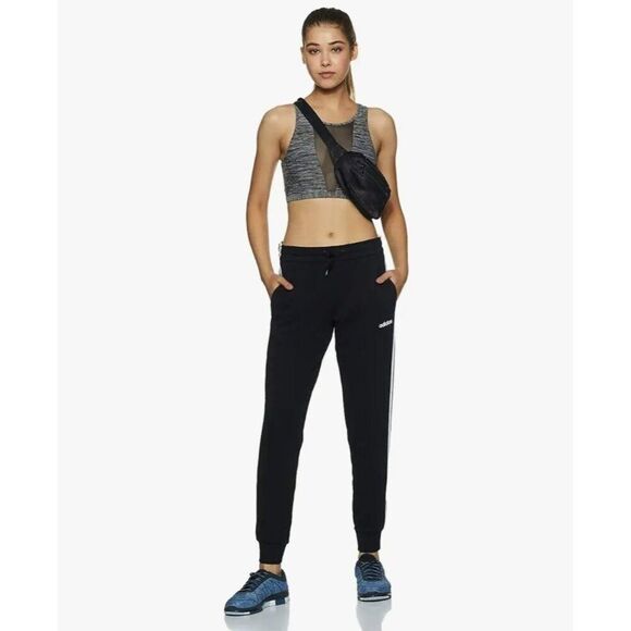 Adidas Womens Joggers XS Black Essentials 3-Stripes Tapered Pocket Track Pants - Picture 1 of 11